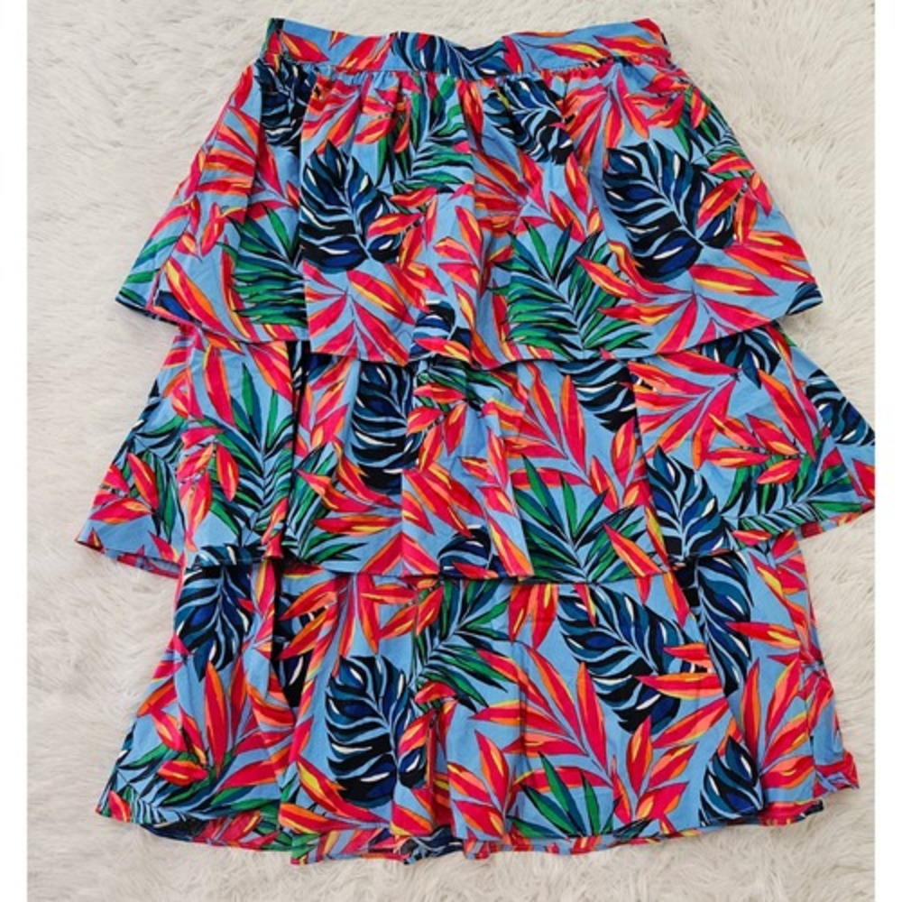 NWT Tabitha Brown Target Tropical Tiered Midi Skirt Palm Leaf Eclectic Sz L